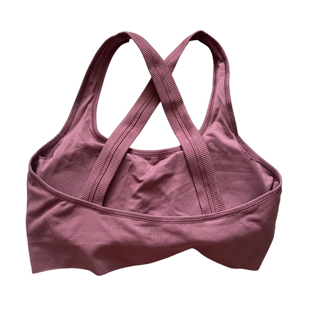 Athleta Aurora Scoop Bra D-DD Women M Mauve Pink Ribbed Seamless Workout Sporty - Picture 2 of 4